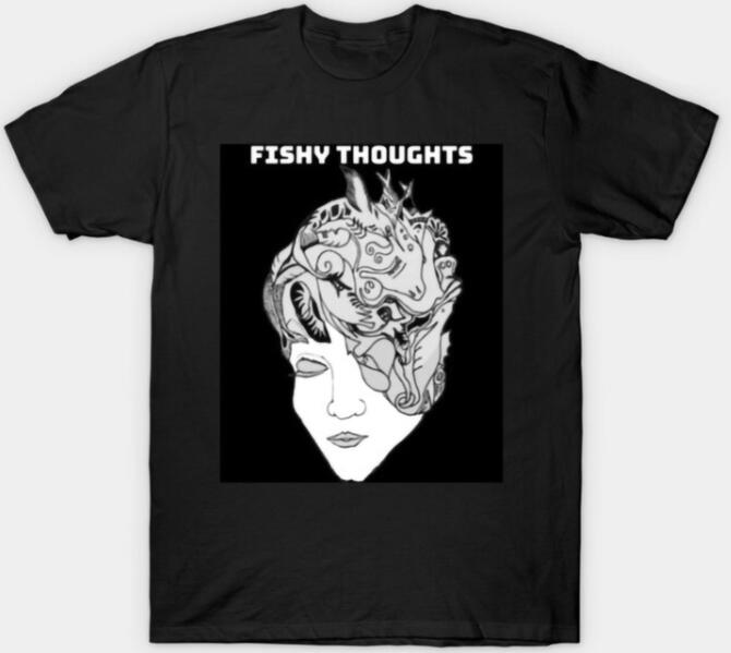 Black pen line art variation of my Bornean artwork titled Fishy Thoughts.